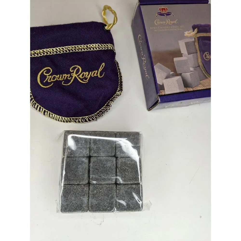 Crown Royal 9 Piece Whisky Stone Set With Crown‎ Royal Bag Open Box